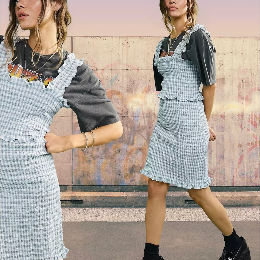 ASOS DESIGN shirred body-conscious mini sundress in pastel gingham